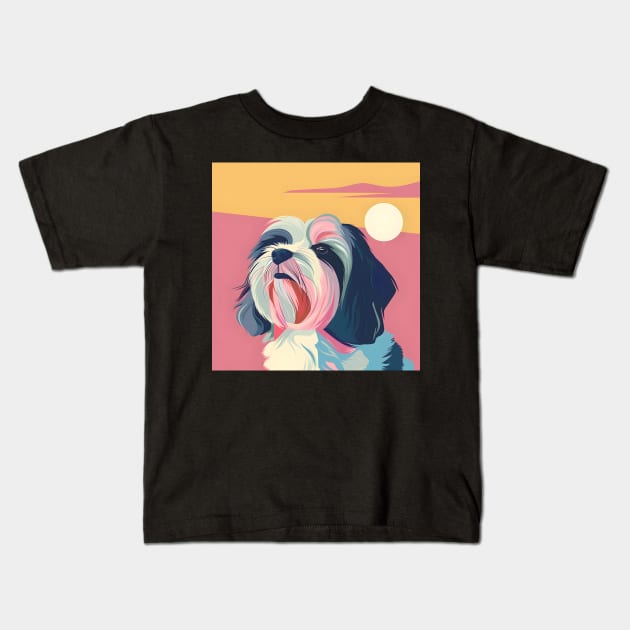 Retro Bearded Collie: Pastel Pup Revival Kids T-Shirt by NatashaCuteShop